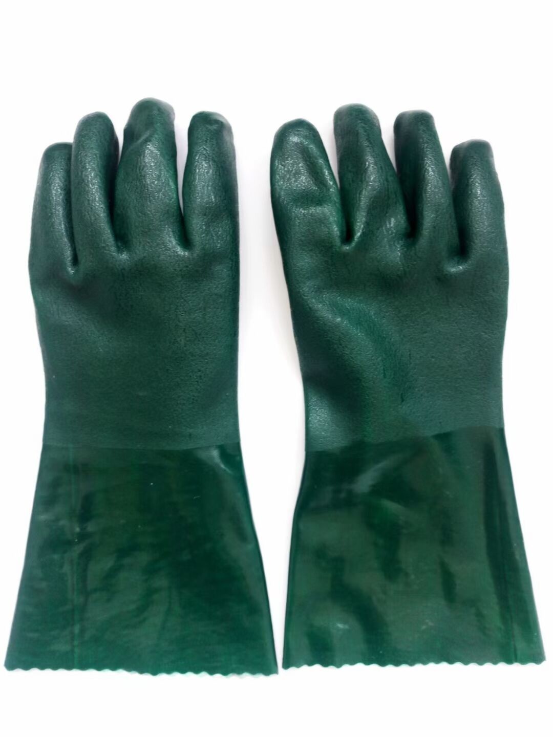 35cm Cold Weather PVC Gloves Flock Cotton Lined Dark Green PVC Heavy Duty Gloves