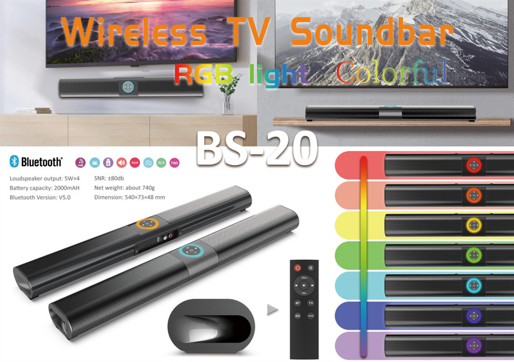 Anti Interference Black 10M Wireless Bluetooth Soundbar With FM Radio