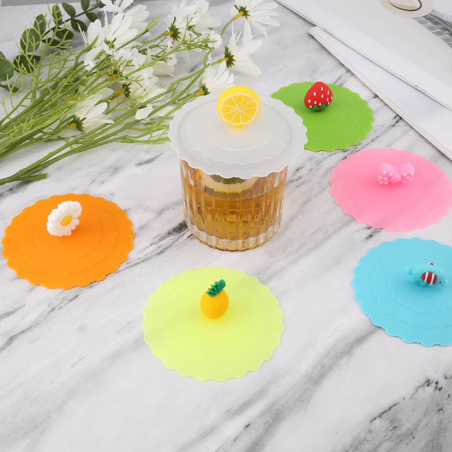 Silicone Mug Lid Cover, Colorful Anti-Dust Silicone Mug Cover Cute Reusable Silicone Lids For Cups Mug Beer Glass Indoor