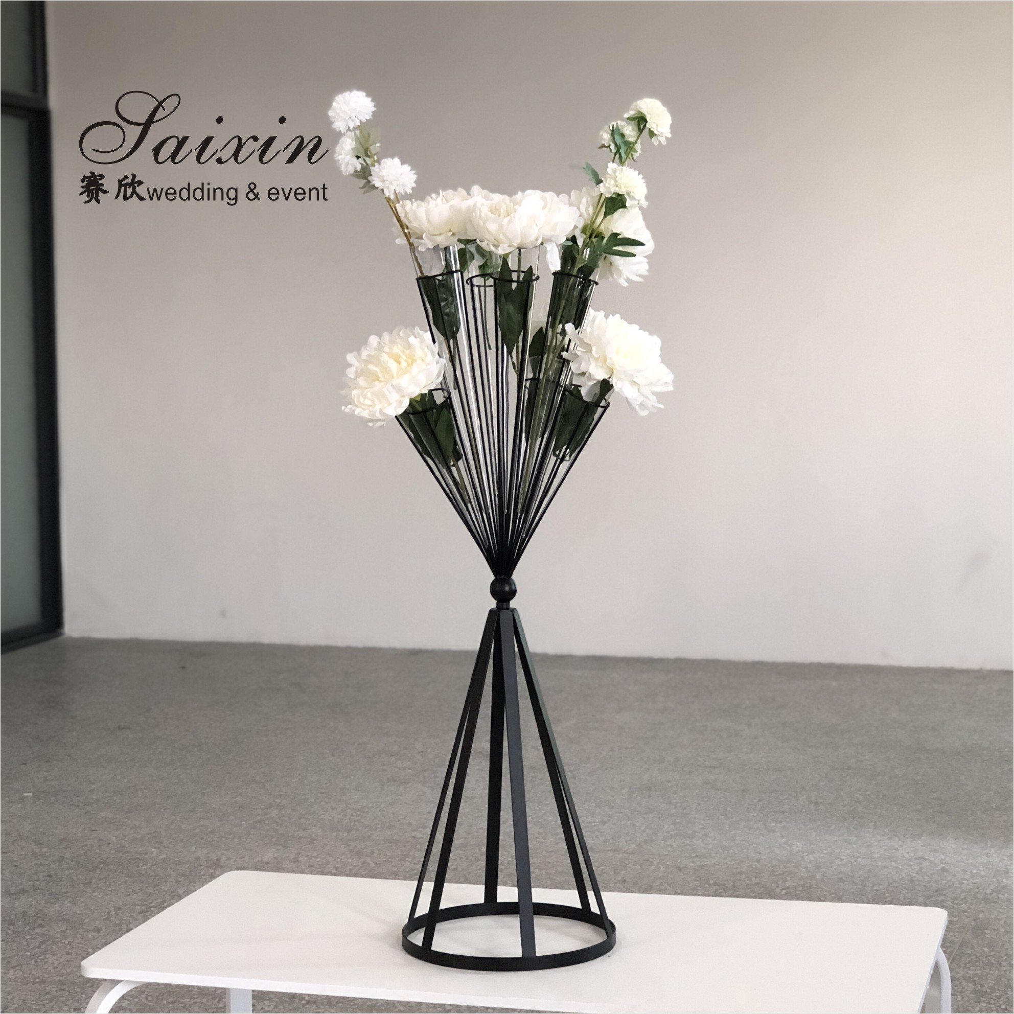 Gold Wedding Flower Vase Stand Chic Wedding Centerpieces Glass Metal Column 100CM