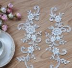Sliver Wire Cord Lace Applique Ivory Color Embroidery Flower for Wedding Dress