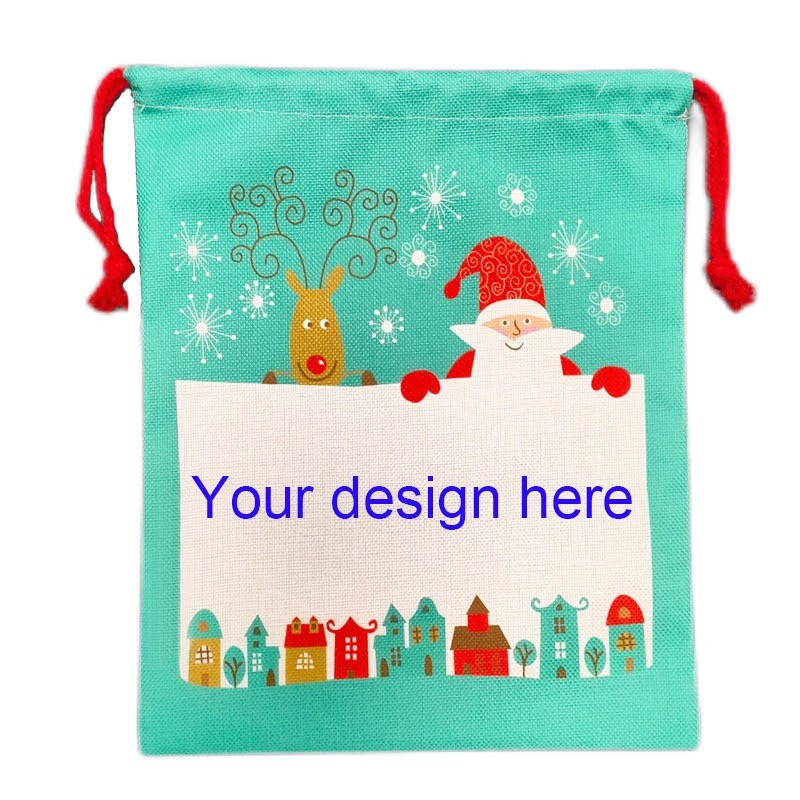 Large Linen Santa Sack For Christmas Blank Sublimation Candy Bag In Stock