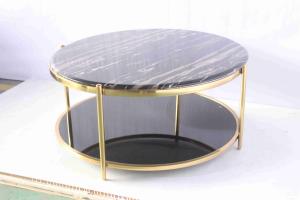 China Double Glass Round Coffee Table With Gold Metal Home Use wholesale