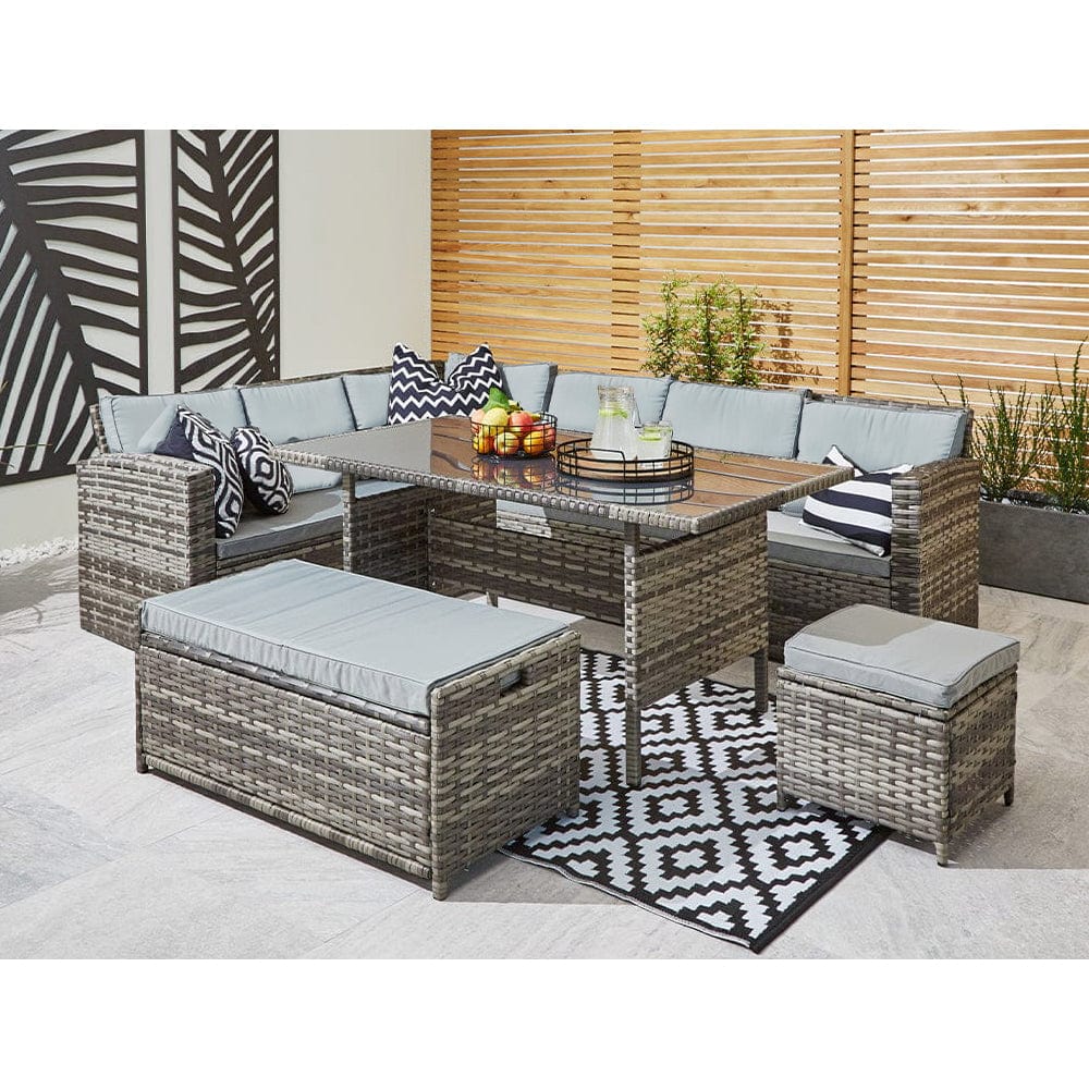 Outdoor Garden Set with Storage Bench AJUNION 9 Seater Rattan Sectional Corner Sofa