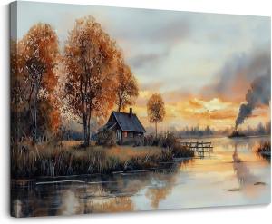 China Sunset Wall Art Lakeside Landscape Printed Painting Canvas Painting Artwork For Living Room wholesale