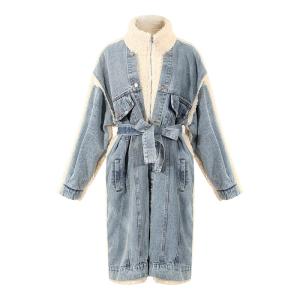 China Waterproof Fashion Denim Lambswool Quilting Coat 2020 Winter Lambswool Loose Thickened Jackets Long wholesale