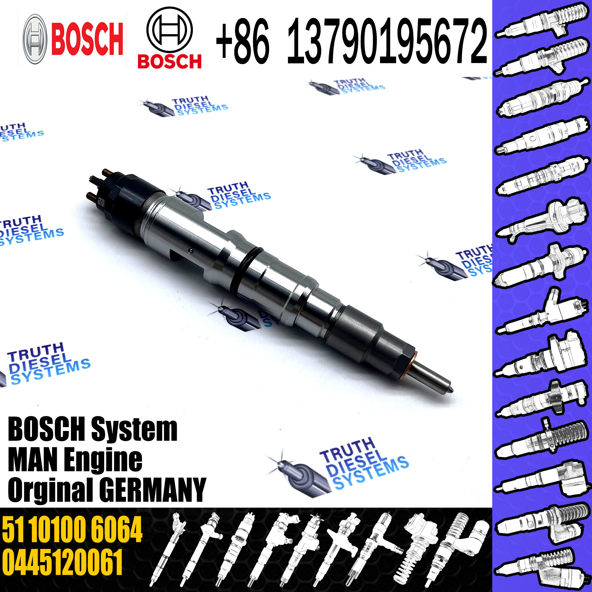 0445120217 Common Rail Diesel Fuel Injector Inyector de combustible diesel Engine 51101006064 for MAN TGA TGS TGX