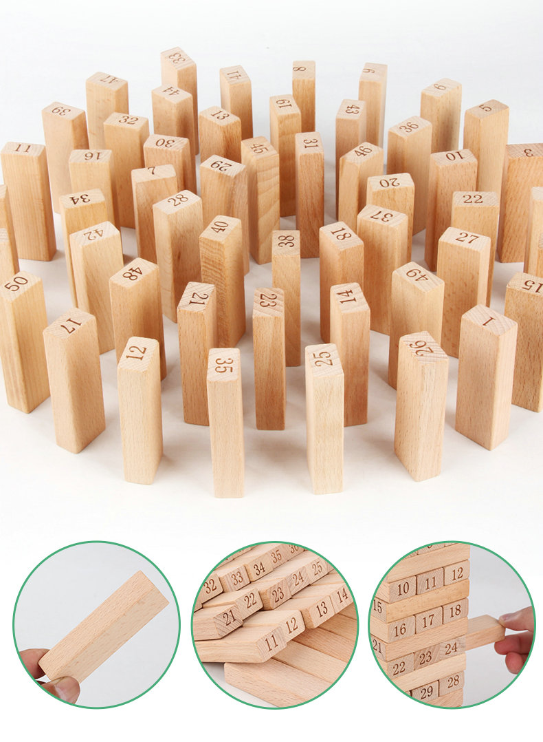 Digital 51PCS Log Building Blocks Dominos Jenga Blocks