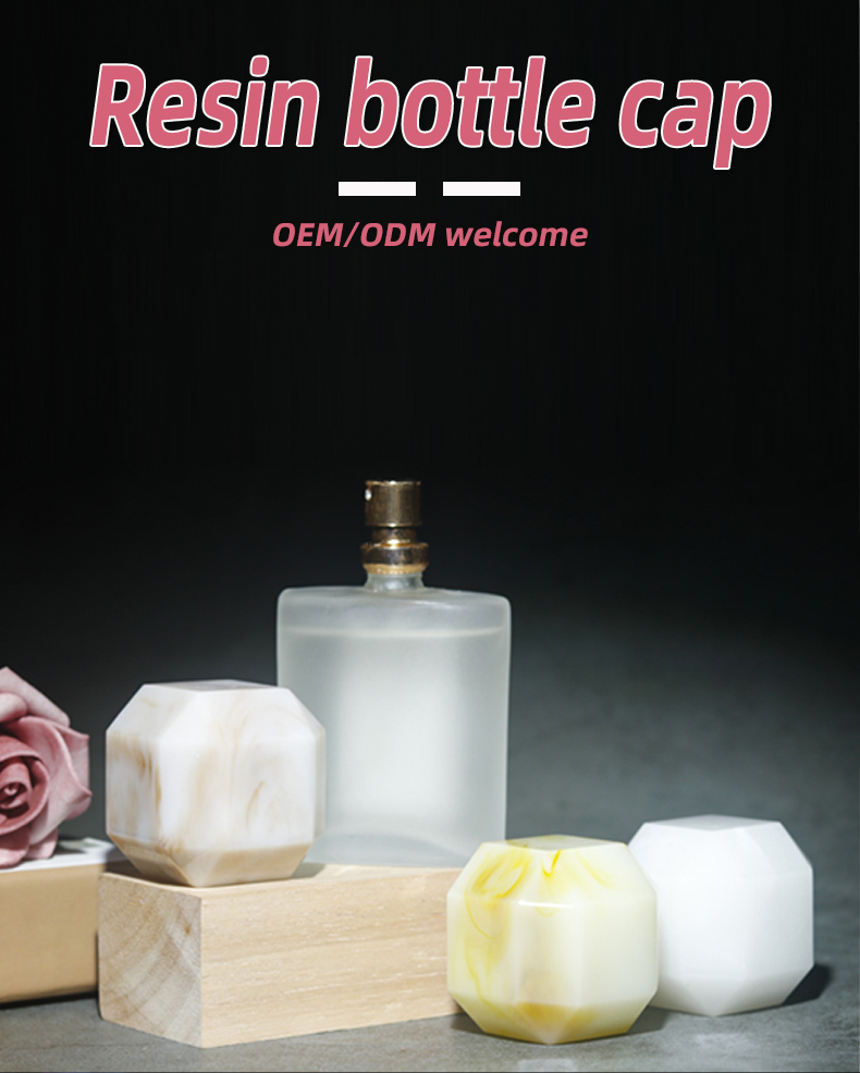 Odm Perfume Bottle Lid Round Square Artificial Stone Natural Marble Resin Bottle Cap