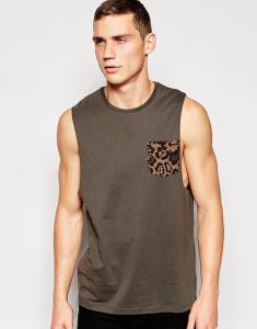 China cotton vest with leopard pocket and relaxed skater fit training vest wholesale