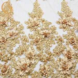 China French High End Lace Fabric Water Soluble Handwork Golden Embroidery Lace wholesale
