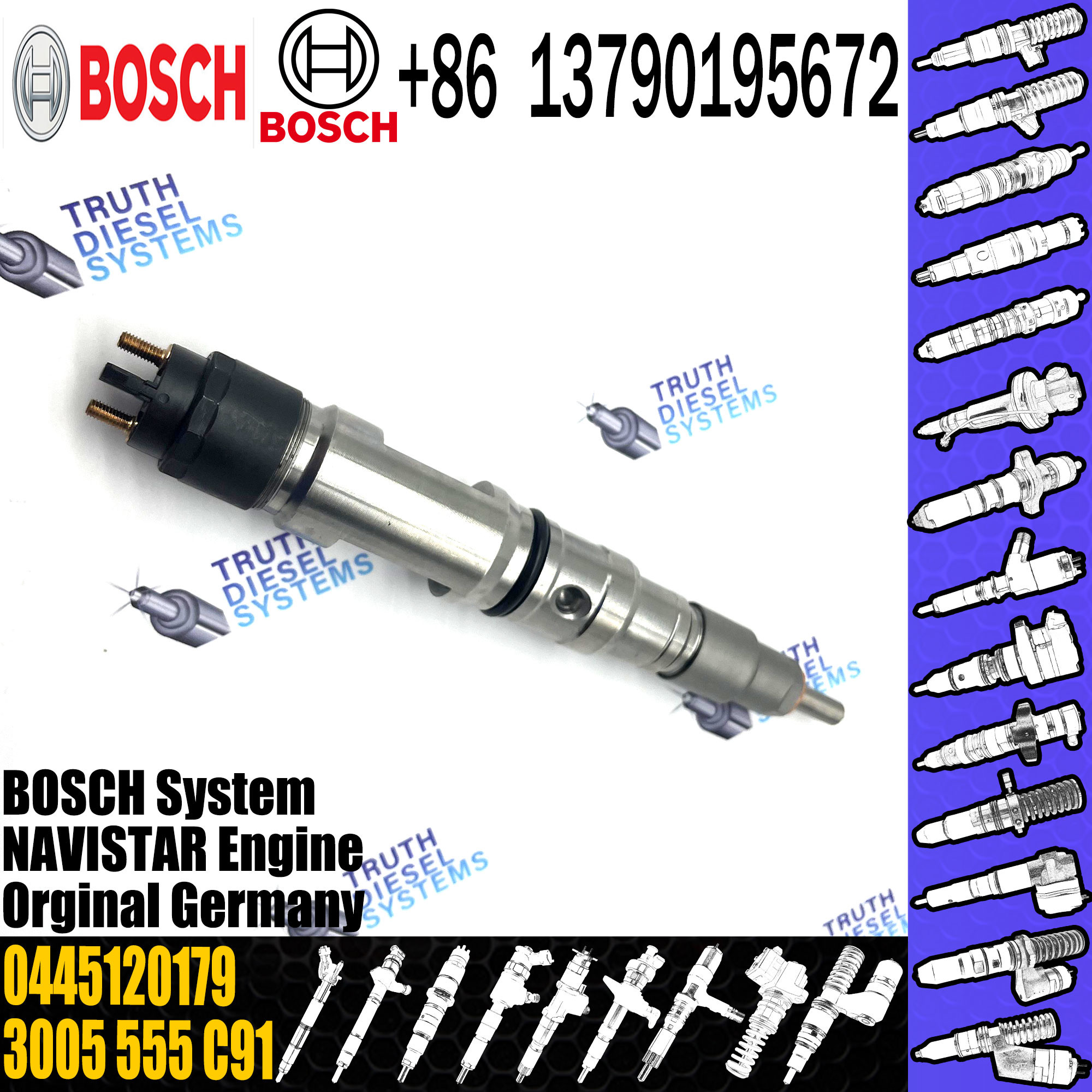 High Quality Diesel Common Rail Fuel Injector 3005555C91 0986435566 0445120179