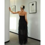Black Strapless Sweetheart Neck Sheer Mesh Ruffle Tier Maxi Dress Women'S Maxi