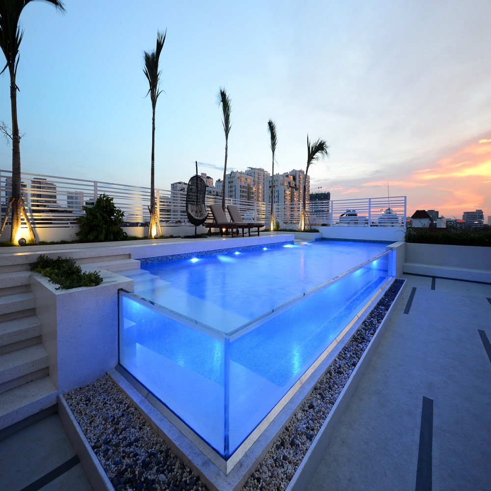 Clear Acrylic Panel AUPOOL Fiberglass Outdoor Baby Swimming Pools With Ladder And Heat Pump For Kids