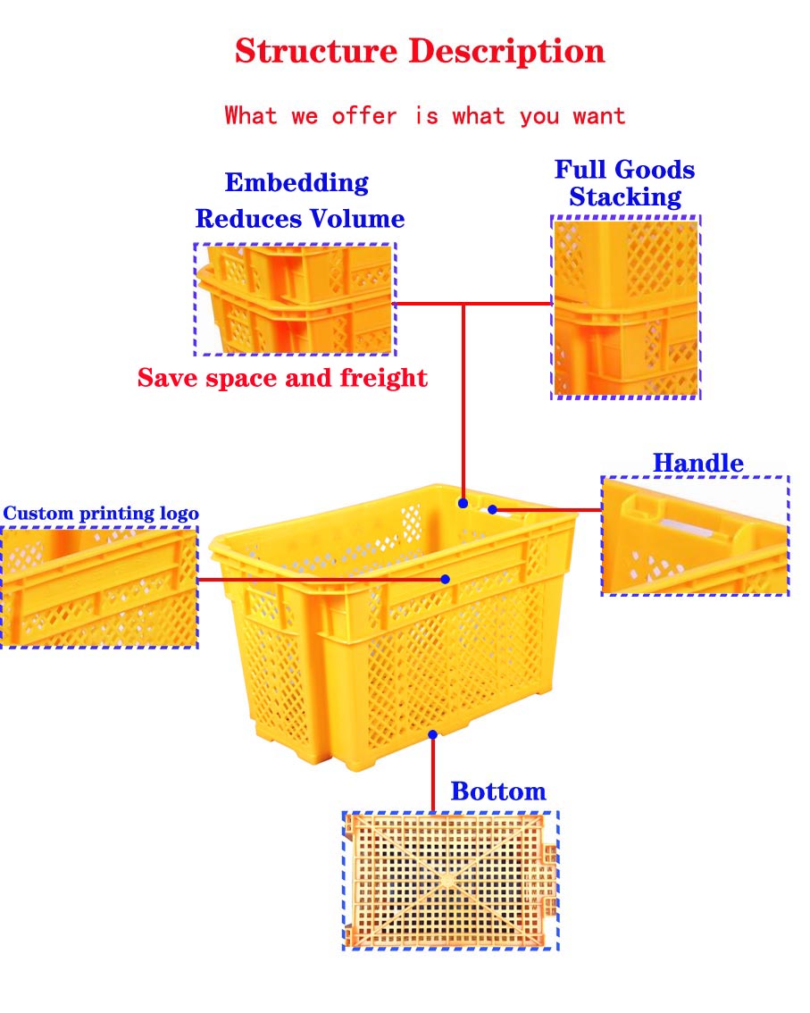 Plastic Moving Box Containers For Fruits Vegetables Internal Size 590x410x330mm