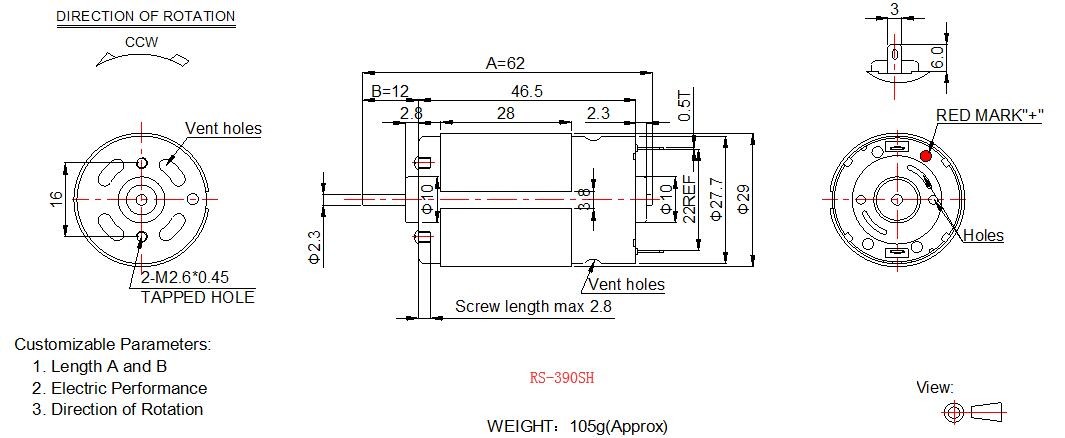 RS-3 12v Electric Motor High Torque , 27.7mm Small Electric Motor With Carbon Brush