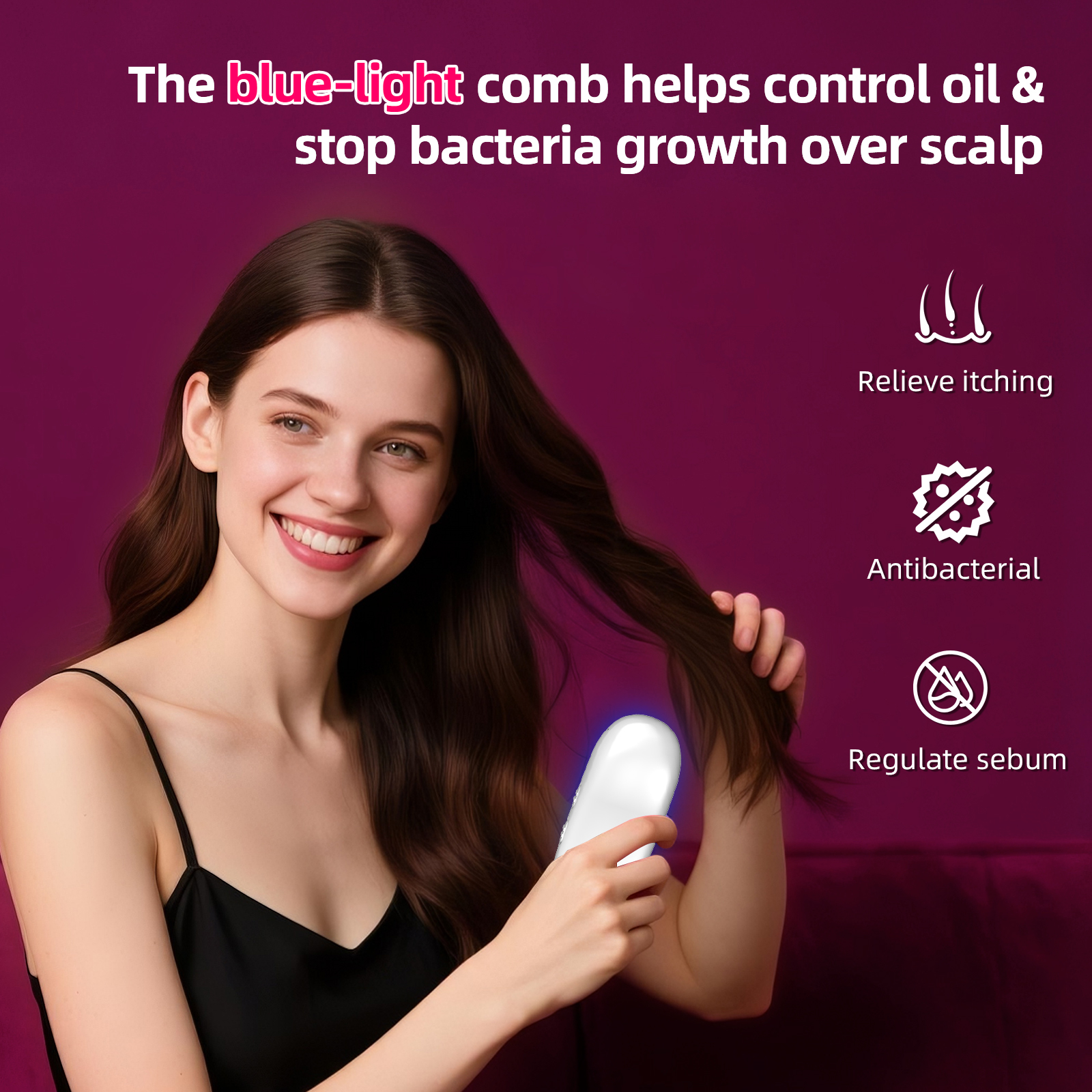 450mAh Battery IONIC Hair Brush Vibration Blue Light Hair Brush