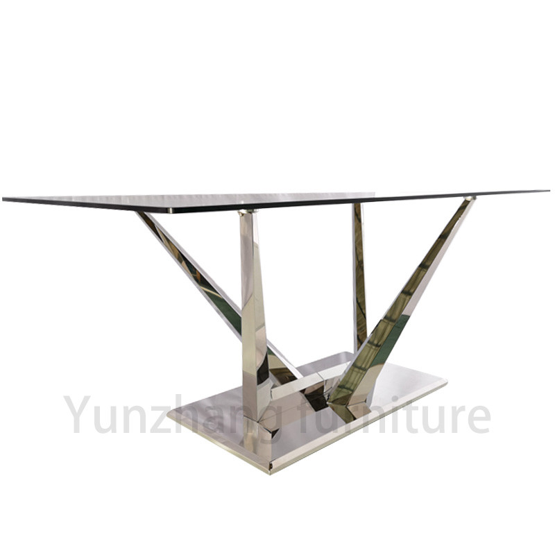 Silver Series Low Dining Table Glass 201 Stainless Steel Living Room Hotel Furniture
