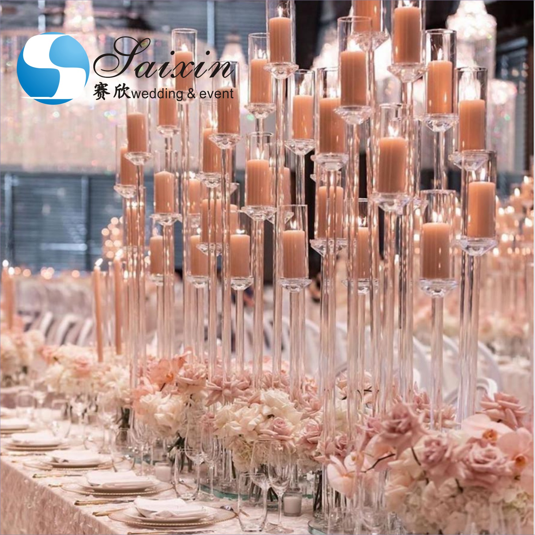 Floor Metal And Crystal Candelabra 9 Arm 6 Arm 3M Led Crystal Chandeliers Wedding Stages