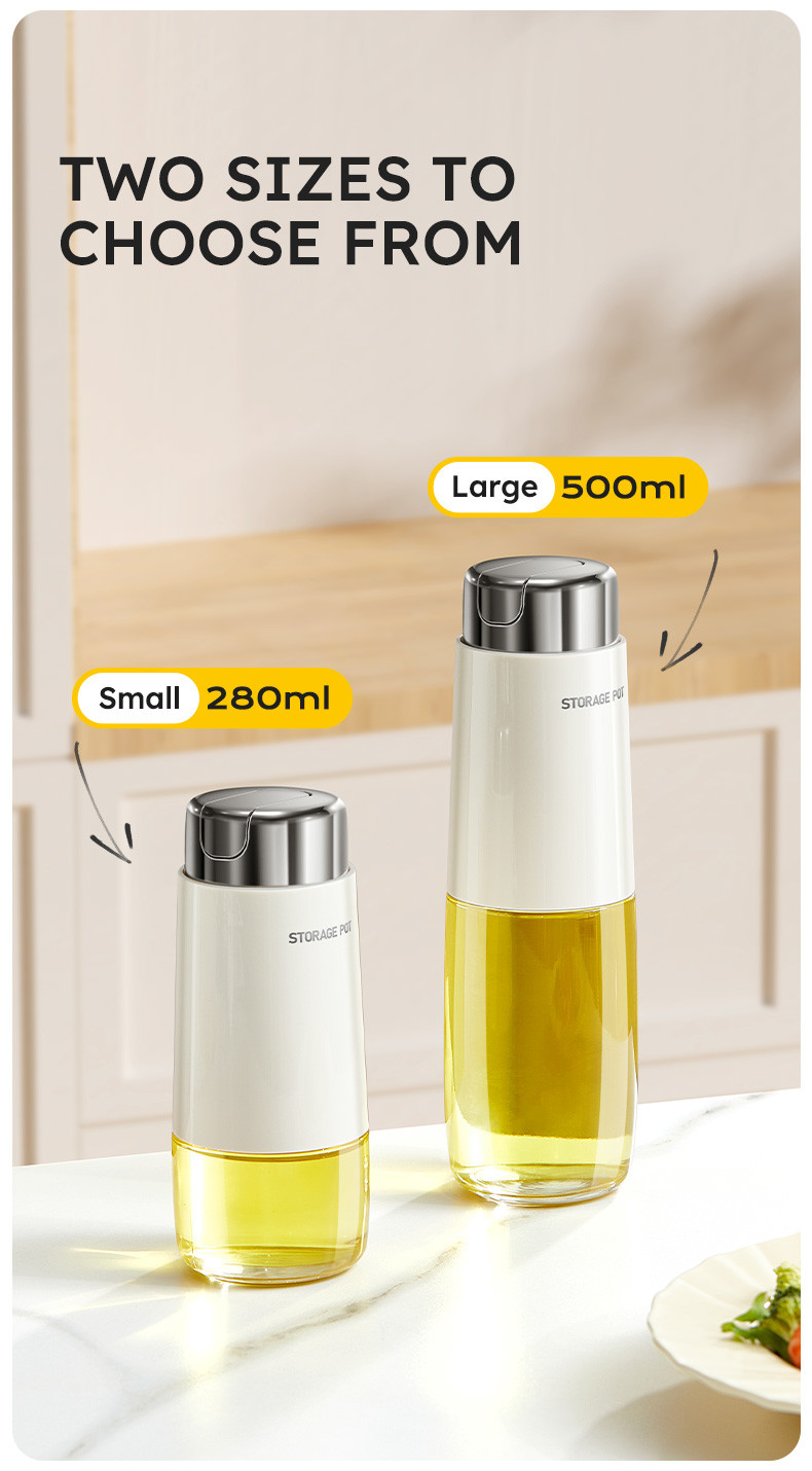 280ml 500ml Kitchen Glass Auto Flip Oil Dispenser Cooking Leakproof No Drip Stainless Steel Cap Oil Container Soy Sauce Bottle