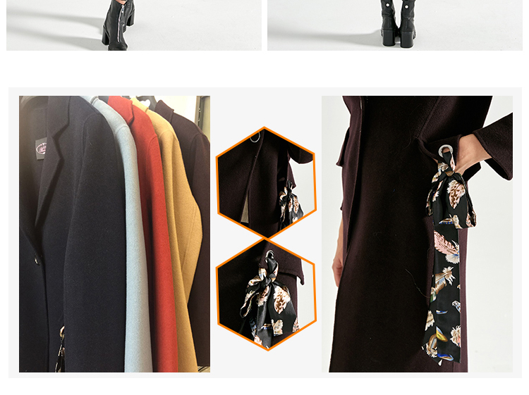 Luxury Elegant Fitted Woolen Womens Long Winter Jackets With Printed Belt