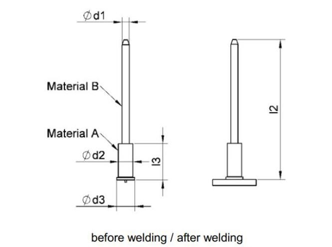M3*75mm Bi-Metallic Cd Stud Welding Pins With Aluminum Flange For Sheet Metal Fabrication