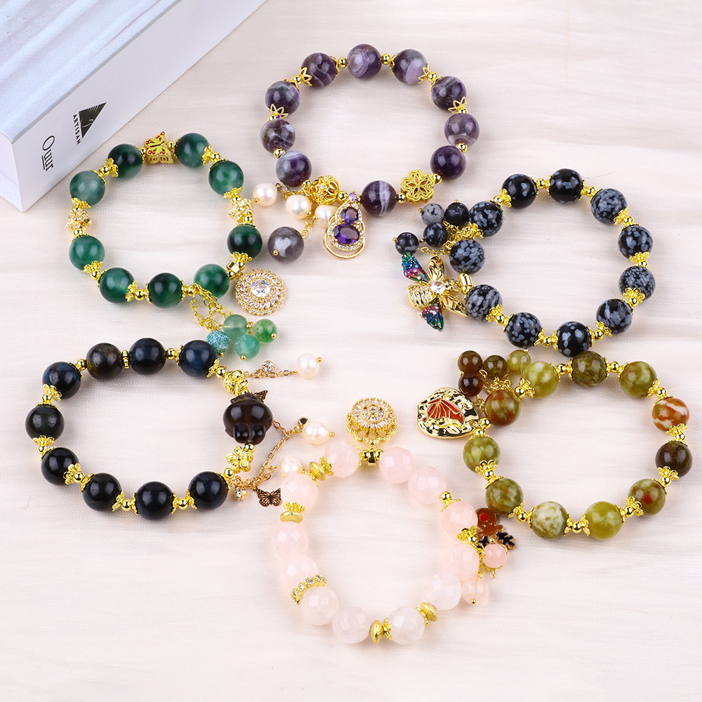 Handmade Gemstone Beaded Bracelet Snow Flake Adjustable Charms Bracelet For Party Daily Wearing