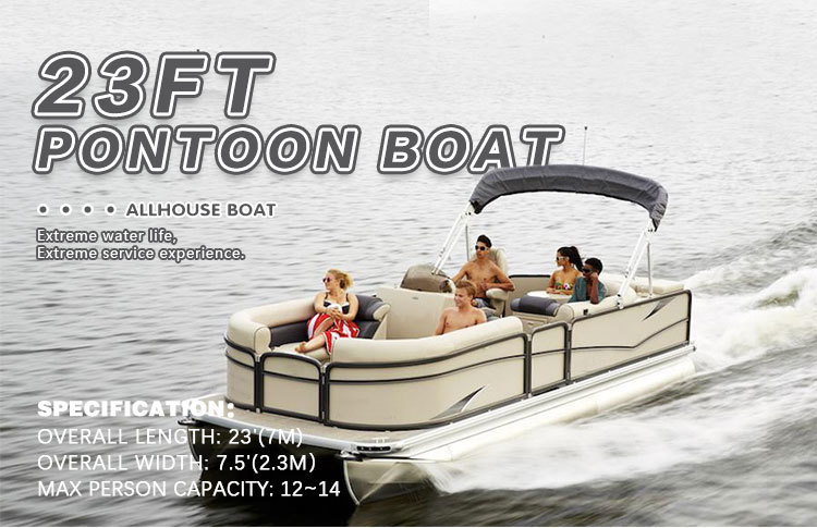 23 FT Gasoline Aluminum Hull Pontoon Boats With Comfortable Lounge Seating