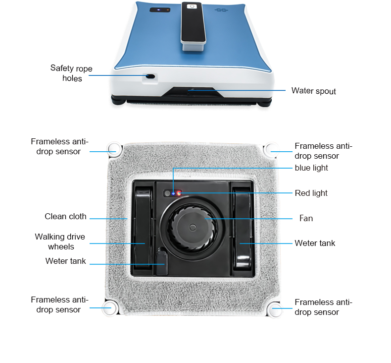 Household App Controlled Huidi Ultra-Thin Robot Window Cleaning Machine With Two Nozzles