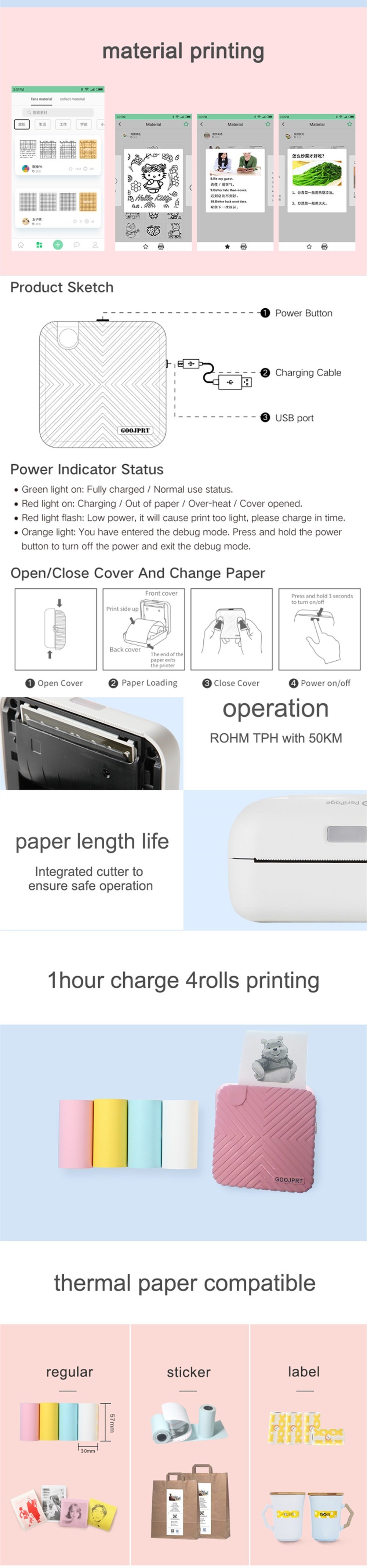 Thermal Bluetooth photo Printer Mobile Phone POS Mini ios Android 58mm Portable Wireless