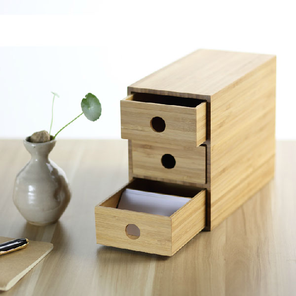 100% Solid Bamboo 3-Drawer Chest Storage Office Supplies Desk Organizer for Sundries