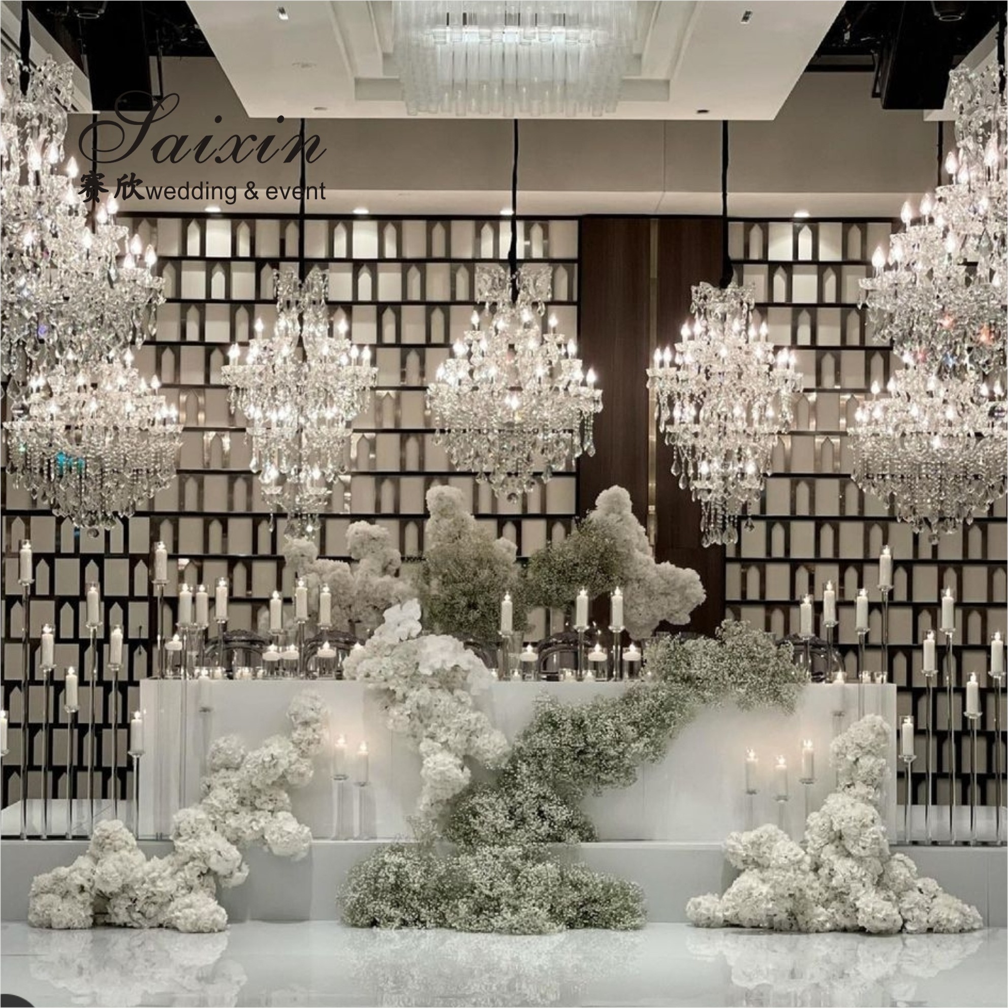ZT-323H Hot sale luxury event decor centerpieces long base 10 holder crystal candlesticks