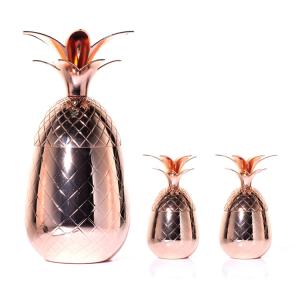 China Customized Rose Gold Plated Cocktail Pineapple Cup Stainless Steel Pineapple Shape Drink Glass Set wholesale