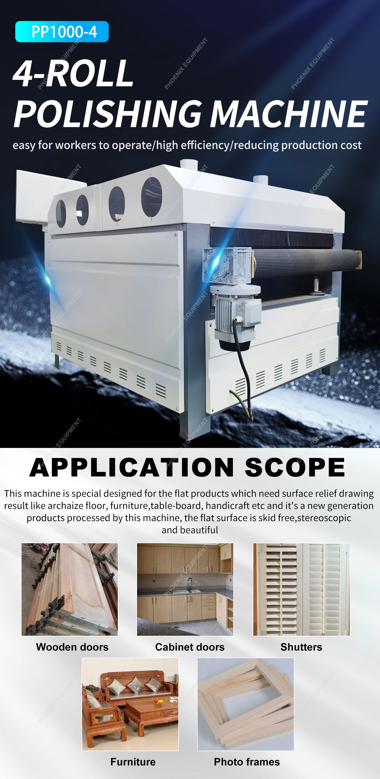 Four Roller Furniture Board Polishing Machine with 1600 KG Weight and Easy Operation