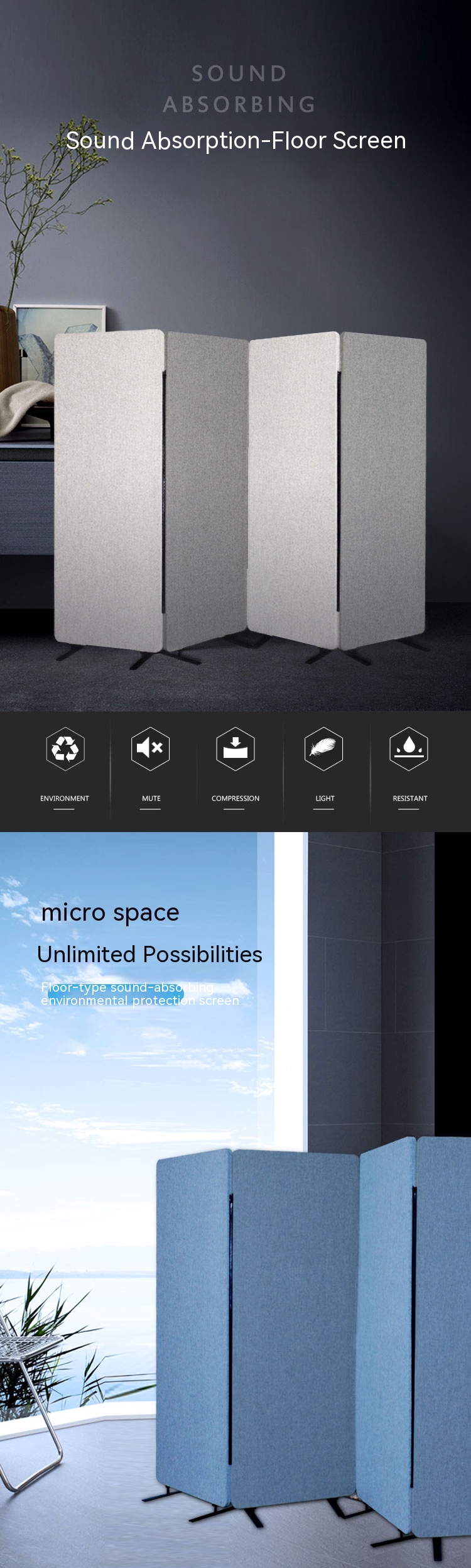 Modern Stylish Sound-Absorbing Folding Screen for Office Showroom and Cafe Decoration