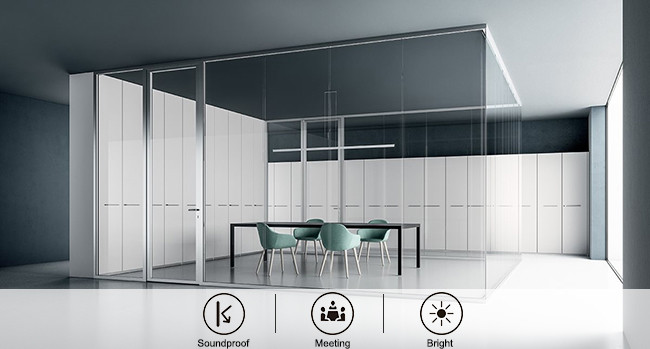 Aluminium Frame Glass Partition Wall System soundproof With Electrical Lock