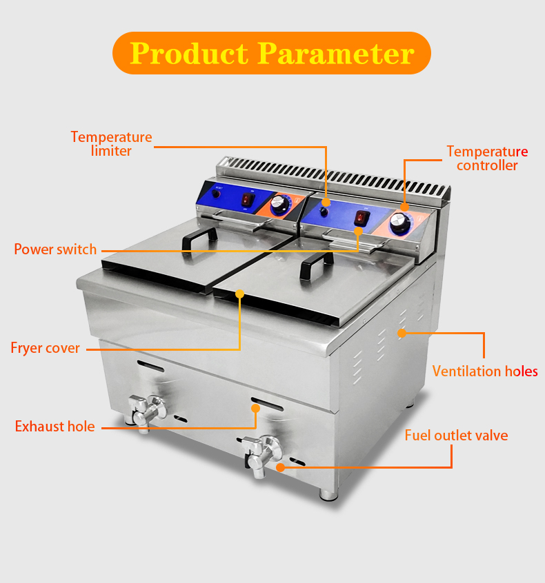 220V Double-tank Gas Deep Fryer Machine for Fast Food Restaurant Stainless Steel Chicken Fryer
