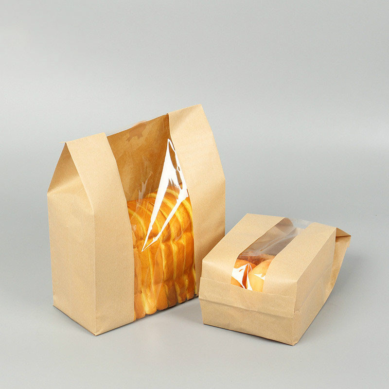 Biodegradable Food Grade Bread Paper Bag Loaf Packaging Kraft Paper With Window