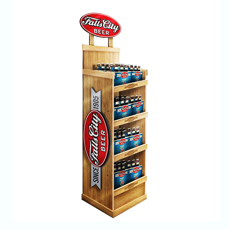4 Layer Wine Display Stand Beer Store Display Standing Wooden Floorstanding