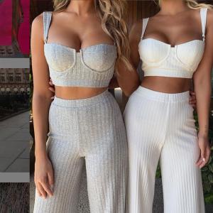 China Slim Fit Sexy High Waisted Trousers And Crop Top Set wholesale