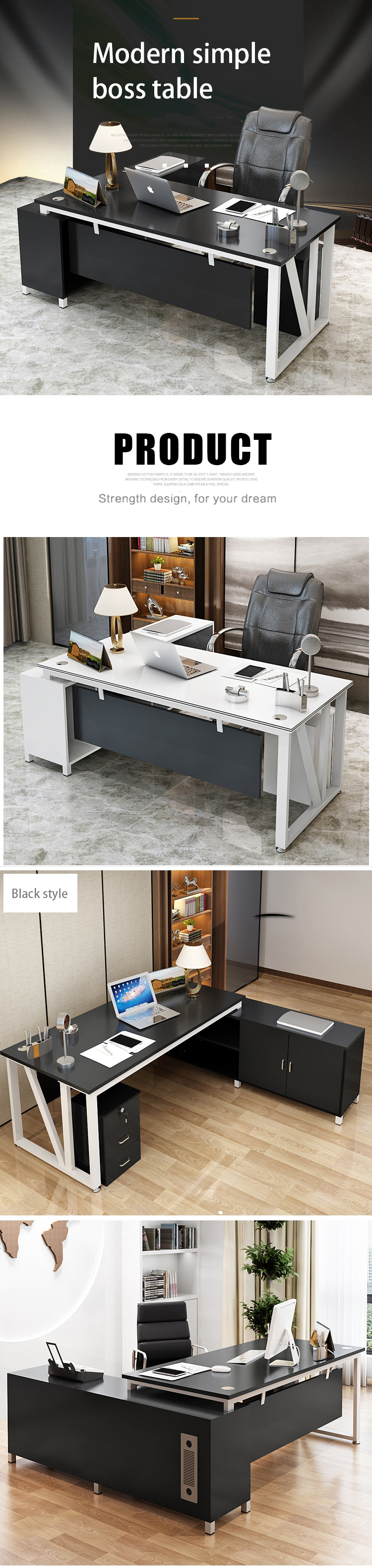 Modern Simple Style MDF Material L Shape Boss CEO Office Desk Executive Desk with Cabinet