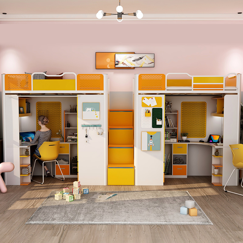 Hotel Furniture Metal Single Double Student Iron Dormitory Bed with Wardrobe and Desk