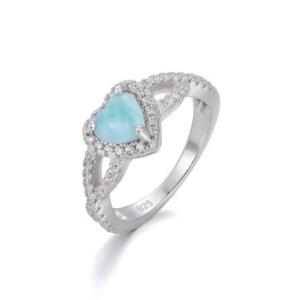 China Custom Gemstone Larimar Silver Jewelry Heart Edge White Diamond Ring wholesale
