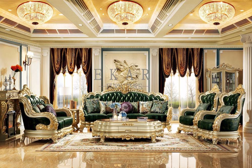 Gold Storage Carved Wooden Coffee Table
