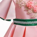 Fashion Single Sleeve Flower Girl Dress Single Shoulder Green Pearl Belt Dress