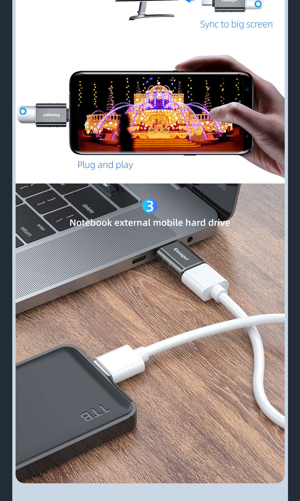 USB2.0 TO Type C Laptop Adapter Support 3A Fast Charging Data Transmission Type C Adapter