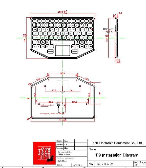 IP67 Industrial Silicon Rubber Backlit Keyboard waterproof Dustproof Mini Keyboard With Touchpad Front Panel Mounted -40℃