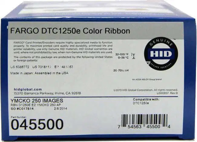 Products Status Stock FARGO HID DTC1000 SMARTLOAD COLOR RIBBON 045000 250 PRINTS YMCKO