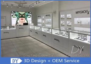 China Glossy Pure White Wooden Glass Store Jewelry Display Cases For Shopping Mall wholesale