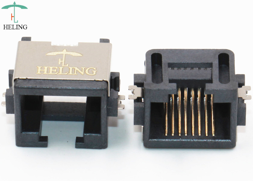 Brass Shielded Low Profile RJ45 , Tab Up Female Lan SMT Connector RJ45 Waterproof